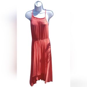 Gap Womens Midi Dress Fit Flare Pink Spaghetti Scoop Neck Pullover Size S